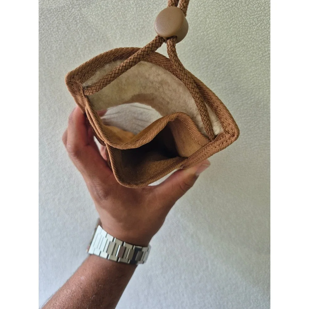 UGG Australia Chestnut Brown Suede Shearling Lined Lanyard ID Badge Holder Pouch